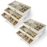 Set X2 Joyero Organizador 3 Niveles Transparente Divisiones Beige