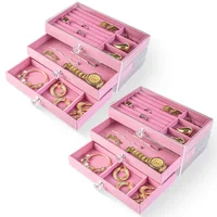 Set X2 Joyero Organizador 3 Niveles Transparente Divisiones Rosado