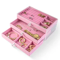 Joyero Organizador Joyas 3 Niveles Transparente Y Divisiones Rosado