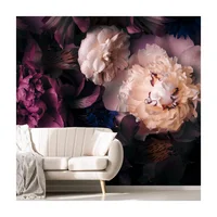 Papel Tapiz Floral MFWFM con Peonías Oscuras para Dormitorio 358x244cm