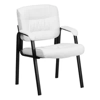 Silla De Oficina Para Invitados En Cuero Blanco Con Marco Negro Flash Furniture