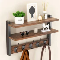 Estante De Pared Orapoke Marrón Rústico Con Ganchos Y Dos Niveles