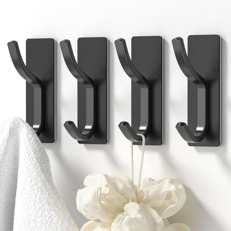 Pack De 10 Ganchos Adhesivos De Pared - Acero Inoxidable, Sin Taladro, Soporte Hasta 30 Lbs, Color Negro