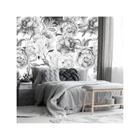 Papel Mural Peonías Grises en Acuarela para Guardería y Dormitorio
