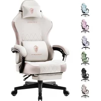 Silla Gamer Dowinx Beige con Masaje Lumbar y Cojín de Resortes Ergonómico