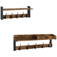 Perchero de Pared Homode con Estante Negro Madera y Metal 2 Piezas