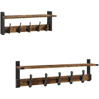 Perchero de Pared Homode Marrón con Estante y Ganchos Vintage 2 Piezas