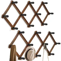 Perchero Plegable de Madera con 10 Ganchos para Pared