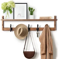 Perchero De Pared Tatub Madera Con Estante Y Cinco Ganchos Resistentes