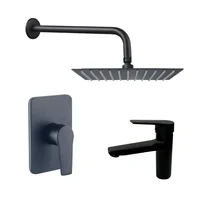 Kit Grifería Ducha Monocontrol Nott Negro +Regadera 20Cm+Brazo Redondo+Grifería Mezclador Lavamanos Nott Baja