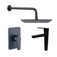 Kit Grifería Ducha Monocontrol Nott Negro +Regadera 15Cm+Brazo Redondo+Grifería Mezclador Lavamanos Nott Alta