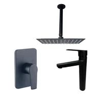 Kit Grifería Ducha Monocontrol Nott Negro +Regadera 15Cm+Brazo Techo+Grifería Mezclador Lavamanos Nott Alta