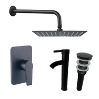 Kit Grifería Ducha Monocontrol Nott Negro +Regadera 20Cm+Brazo Redondo +Grifería Mezclador Lavamanos Iris Alta+Desague Push