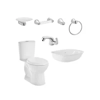 Combo Aluvia:Sanitario Aluvia Plus Redondo Blanco De 2 Piezas + Lavamanos Aluvia Sin Pedestal  Blanco + Grifería Aluvia Monocontrol + Kit Accesorio Cromados Aluvia X 4 Piezas Corona