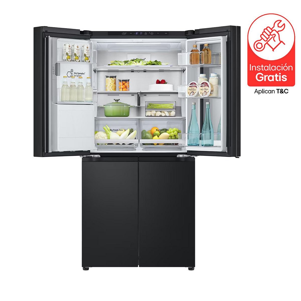 LG - Nevecón Tipo Europeo 508 Litros Instaview. Tecnología Uvnano Negro Matte Gm57sxm