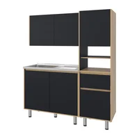 Cocina Integral Dali 1.5 Metros Incluye Mesón Liso Poceta Izquierda Wengue/Fresno y Alacena: 180.5x50x50 cm Just Home Collection