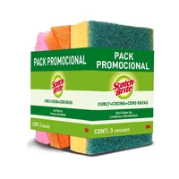 Esponja Pack 1 Curly + 1 Cocina + 1 Cero Rayas Scotch Brite