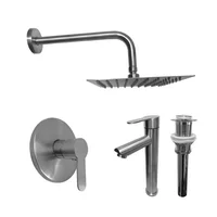 Kit Grifería Ducha Monocontrol Acero Inoxidable +Regadera 20Cm+Brazo Ducha+Grifería Mezclador Lavamanos Inox Alta+Desague
