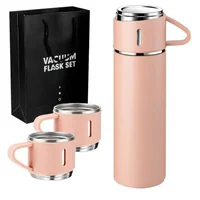 Termo para Bebidas Caliente y Frio + 3 Tazas Elegantes Rosado