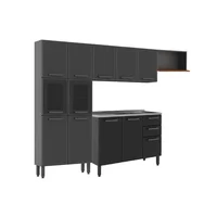 Cocina Integral En Acero 191X260X48 Cm 12 Puertas Incluye Lavaplatos Central Gris