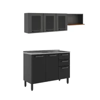 Cocina Integral En Acero 191X180X48Cm 6 Puertas Incluye Lavaplatos Central Gris