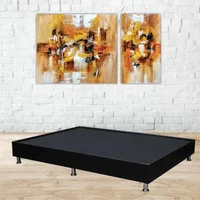 Base Cama Doble 140X190cm Pestaña Cuero Sintético Negro Set X 12 Unidades