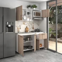 Cocina Integral Tokio 1.50 Metros Maple Incluye Mesón Poceta Izquierda con 4 Fogones a Gas Just Home Collection