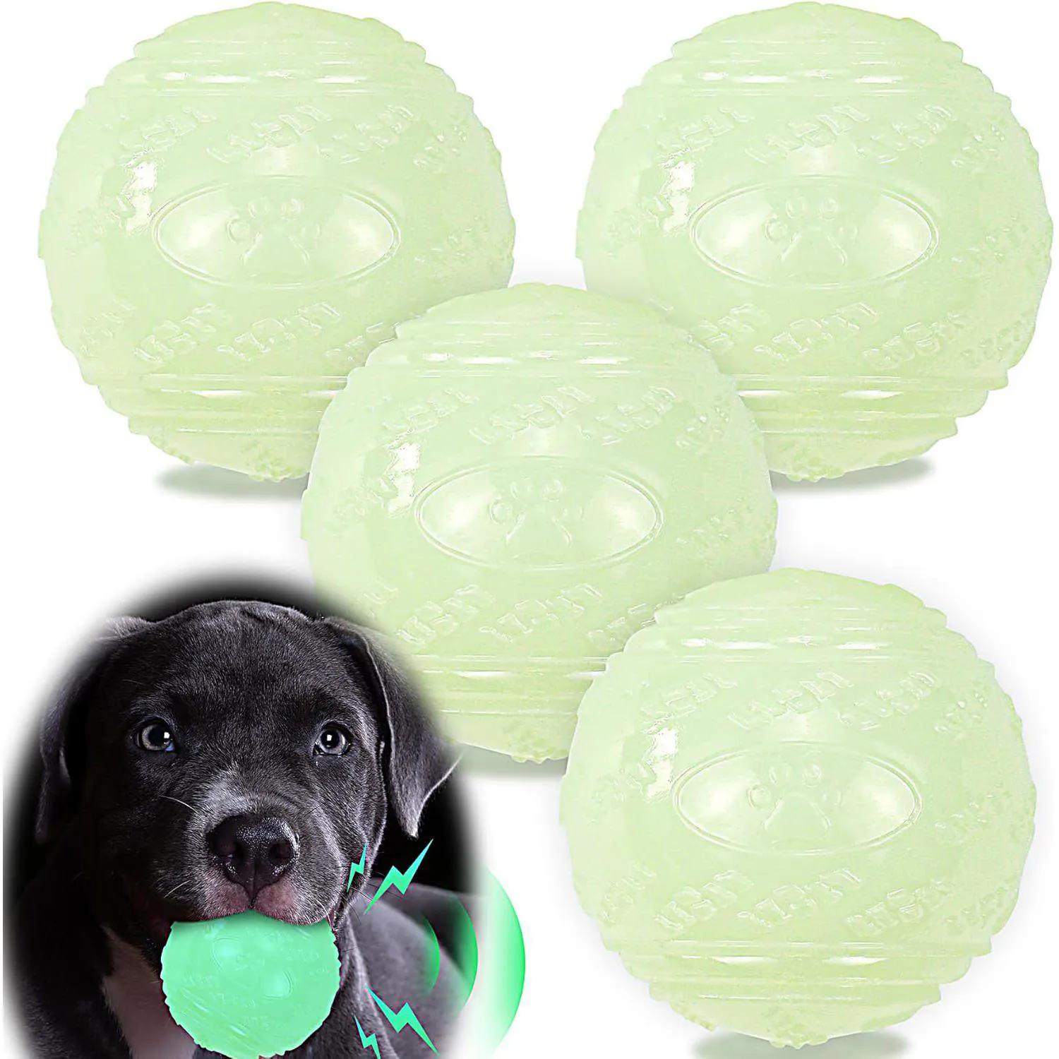Pelotas Chirriantes Para Perros Que Brillan En La Oscuridad Paquete De Cuatro