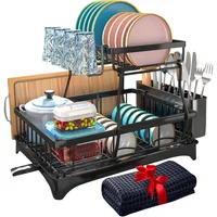 Escurridor de Platos Godboat 2 Niveles con Bandeja y Mat, Durable y Espacioso