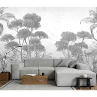 Papel Tapiz Jdayda Bosque Tropical Gris En Tela De Seda