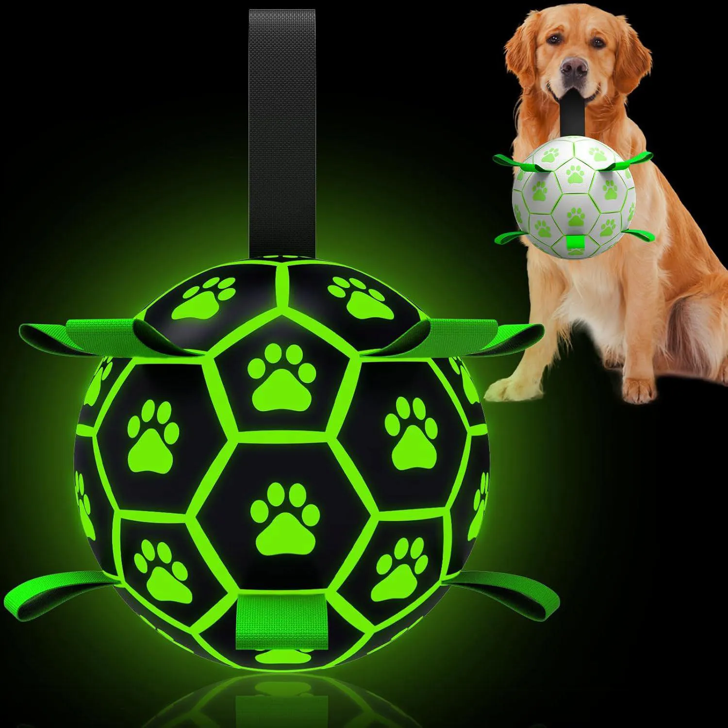 Pelota De Fútbol Para Perros Que Brilla En La Oscuridad Con Correas QDAN