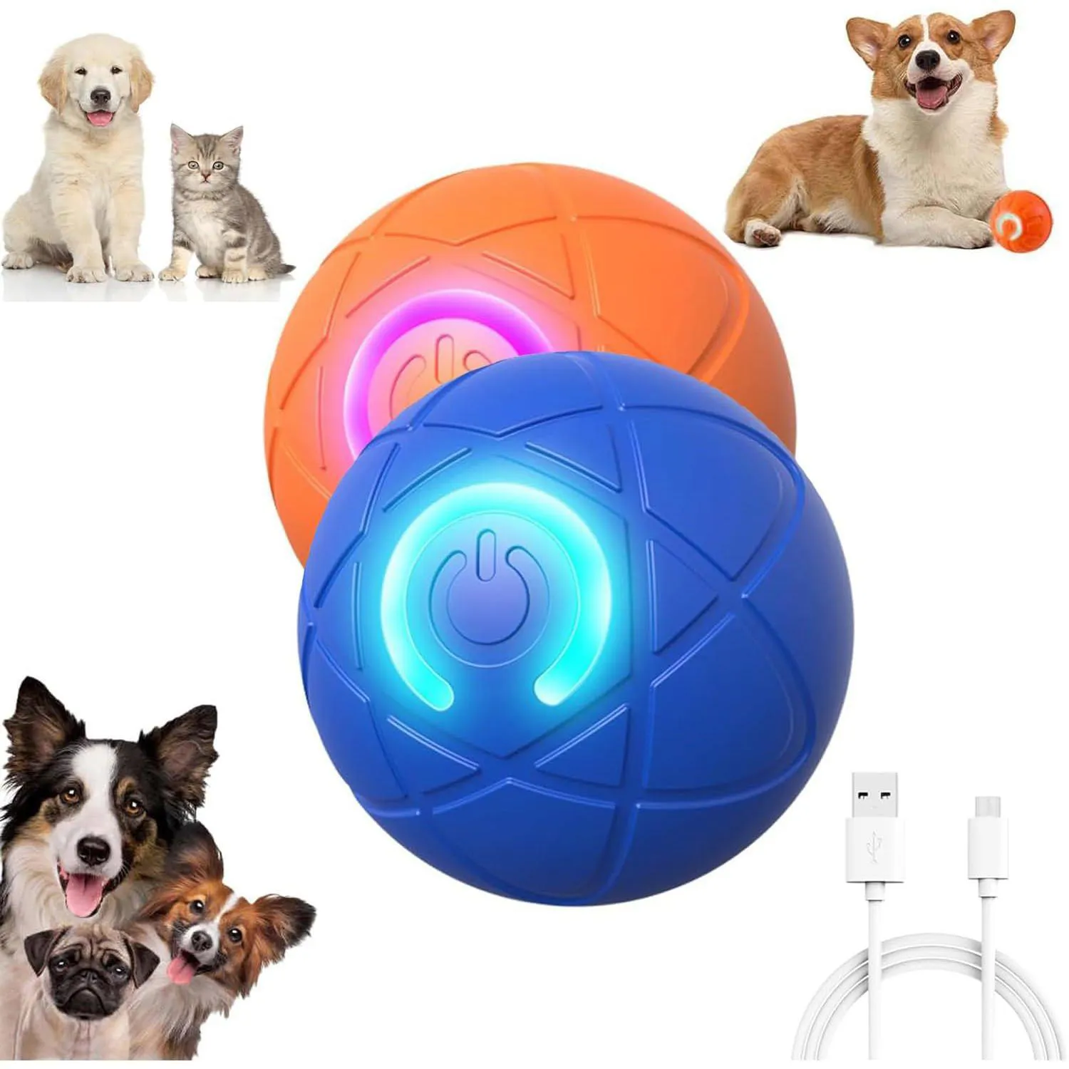 Pelota Inteligente Para Perros Con Movimiento Automático Y Luz LED Recargable