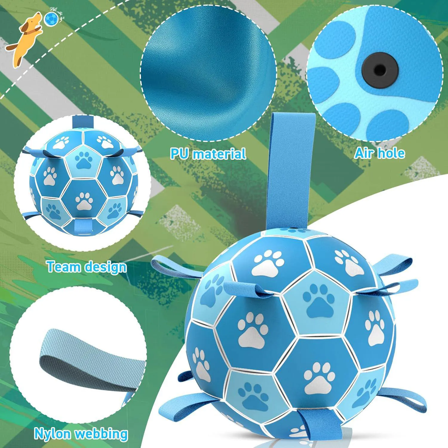 Pelota De Fútbol Para Perros Con Correas Resistente Para Juegos Al Aire Libre 5
