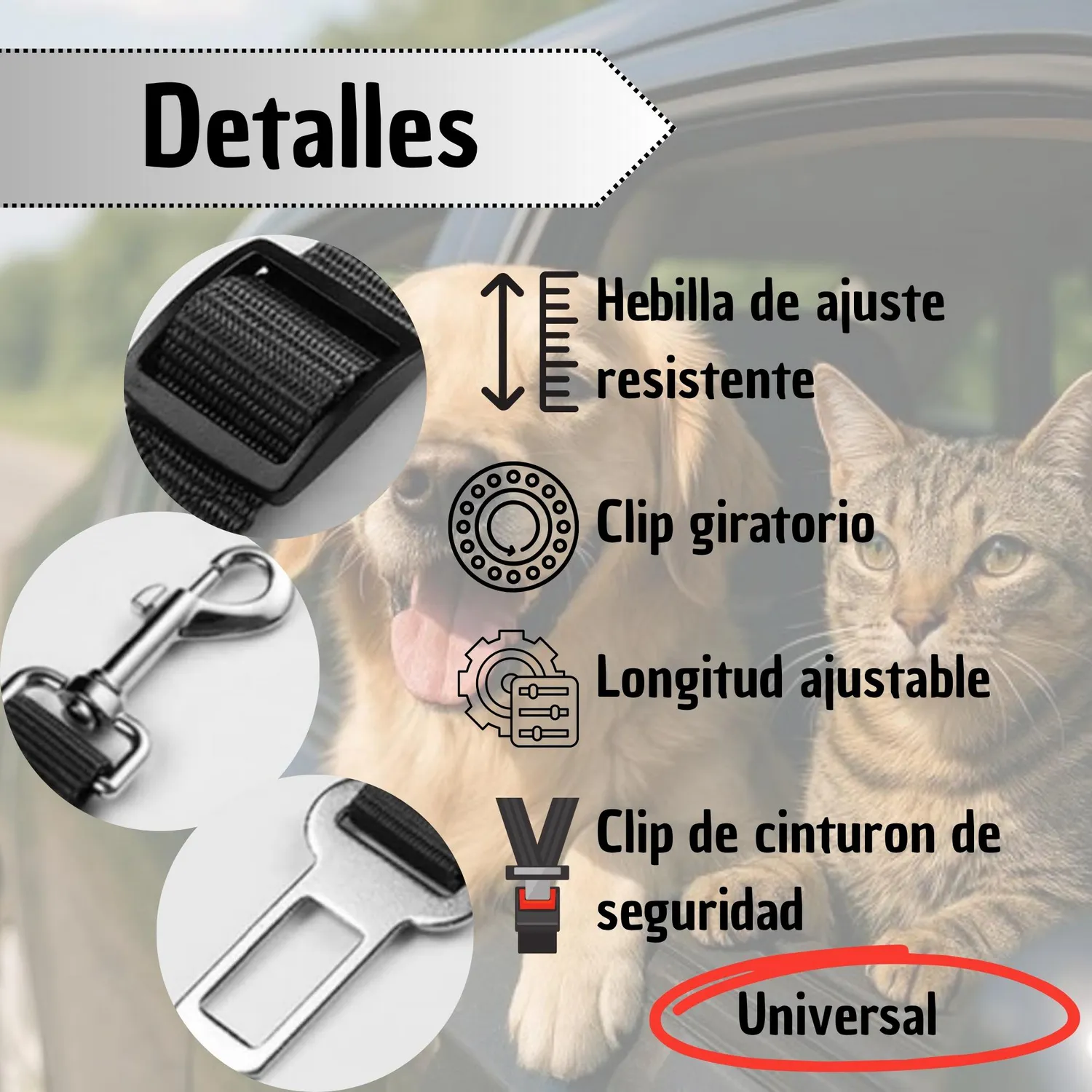 Cinturón de Seguridad para Auto Mascotas Rosado