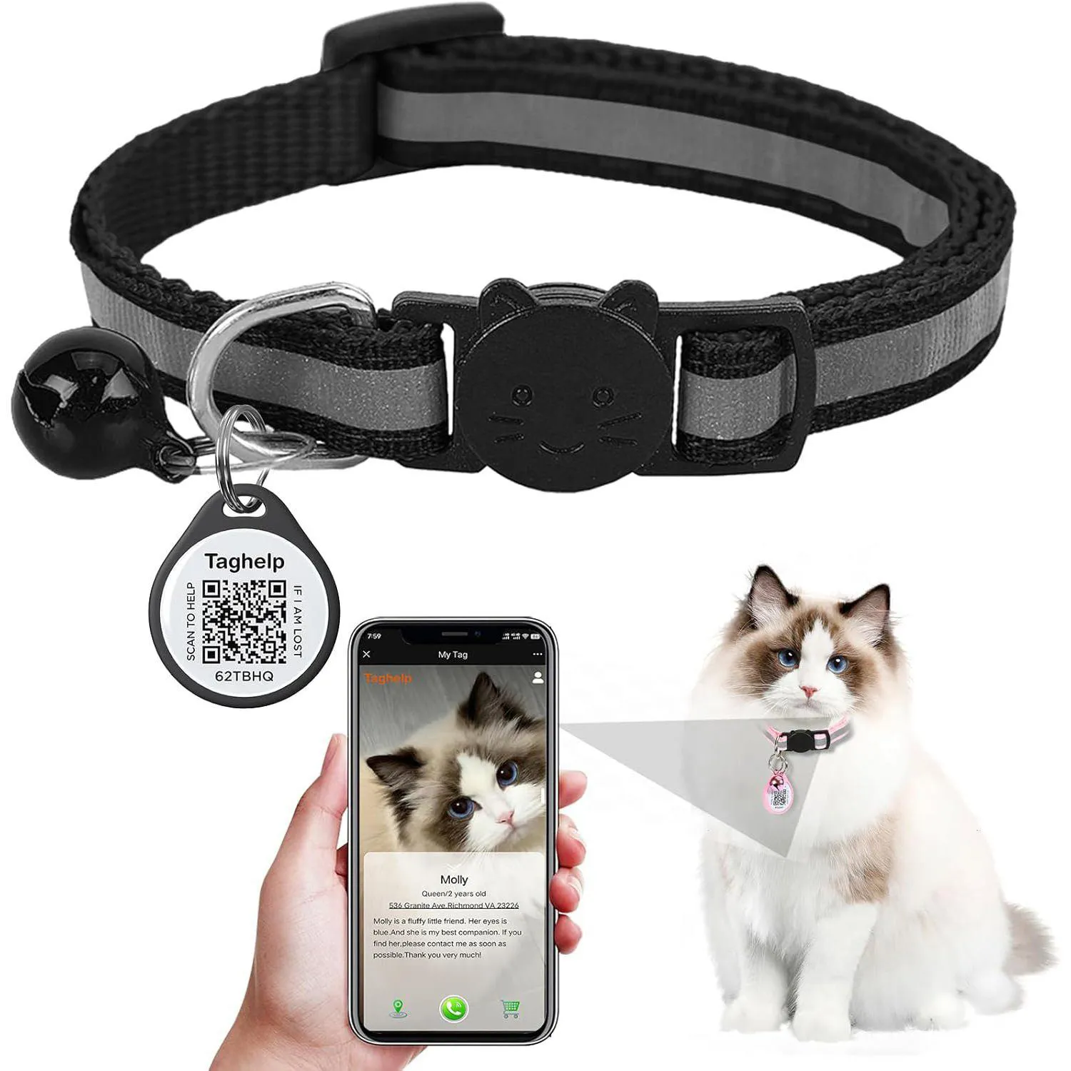 Collar Gato Taghelp Reflectante con Chapita QR de Identificación Segura