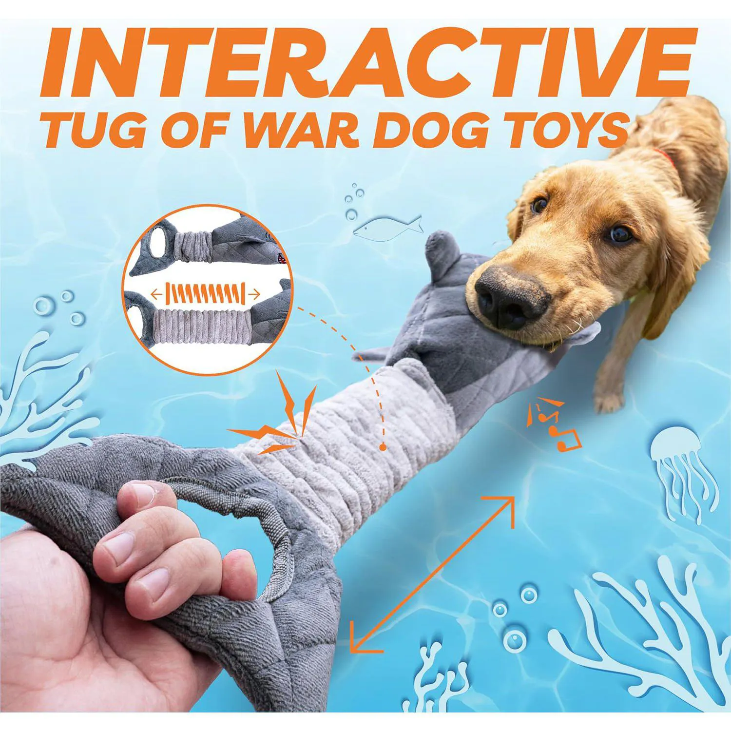 Juguete De Peluche Con Forma De Tiburón Para Perros Con Sonido Chirriante Y Cola Elástica