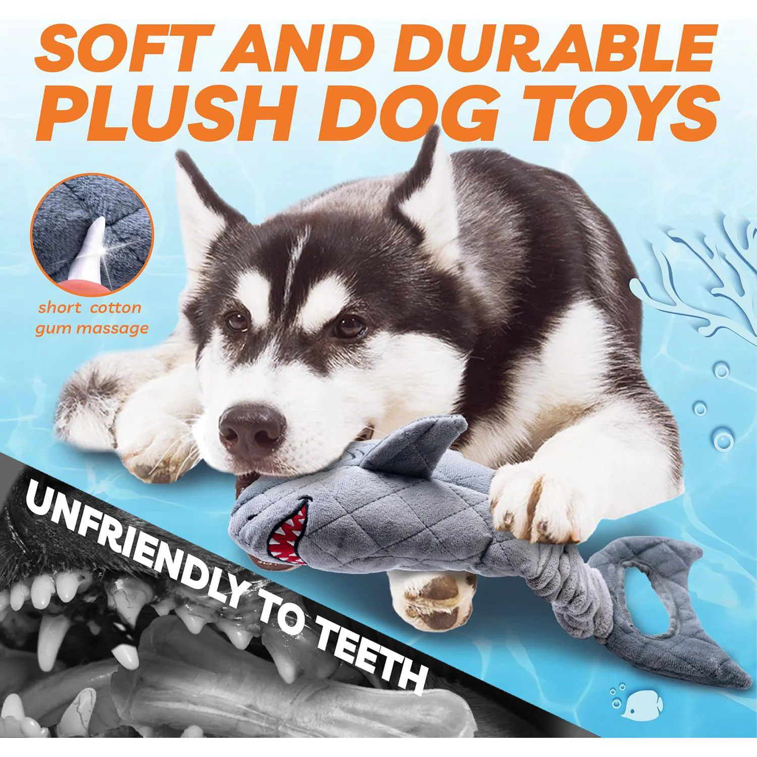 Juguete De Peluche Con Forma De Tiburón Para Perros Con Sonido Chirriante Y Cola Elástica 3