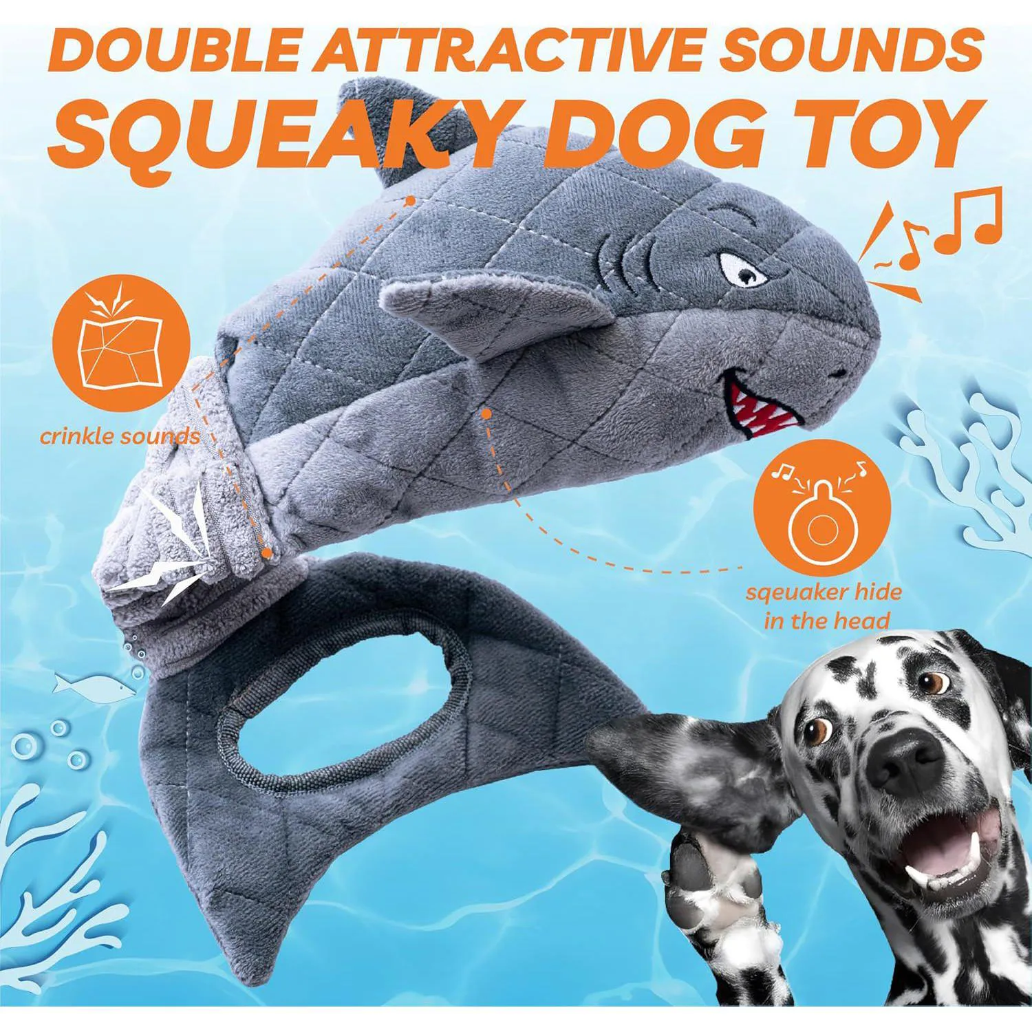 Juguete De Peluche Con Forma De Tiburón Para Perros Con Sonido Chirriante Y Cola Elástica 4