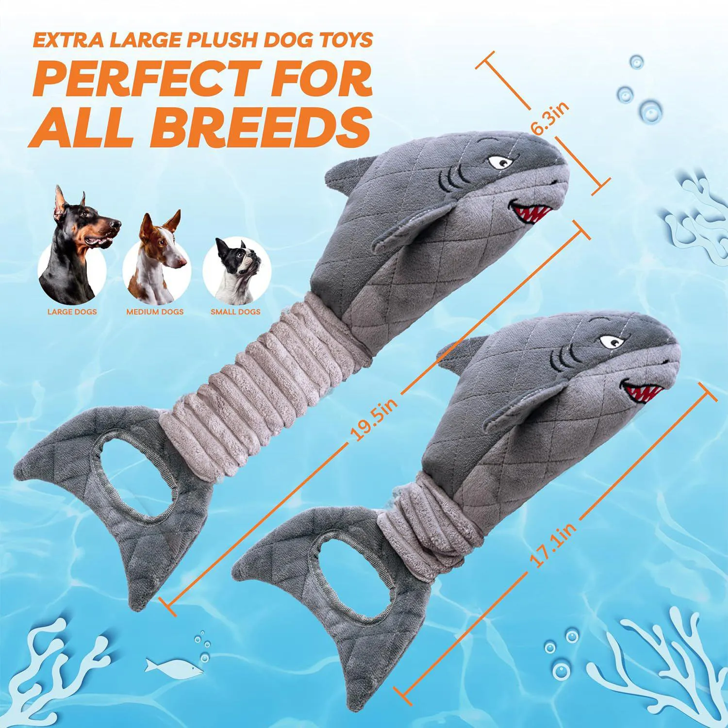 Juguete De Peluche Con Forma De Tiburón Para Perros Con Sonido Chirriante Y Cola Elástica 6