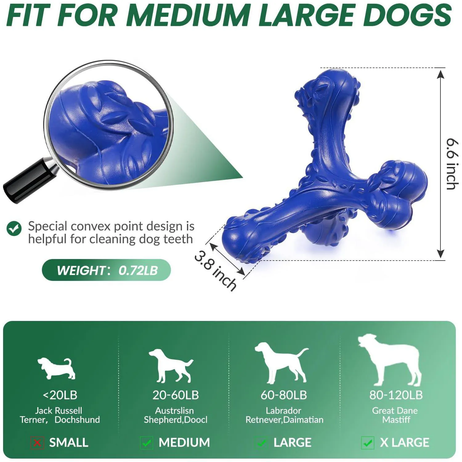 Juguete Mordedor para Perro Grande con Forma de Hueso CVALIN Azul Profundo