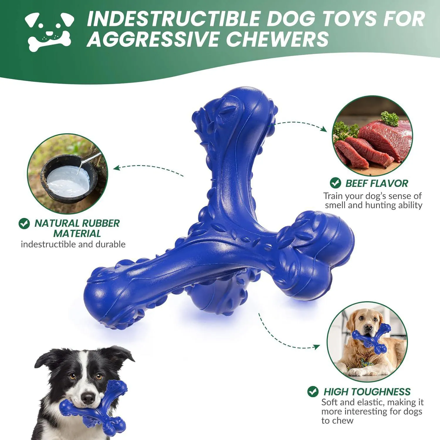 Juguete Mordedor para Perro Grande con Forma de Hueso CVALIN Azul Profundo 3