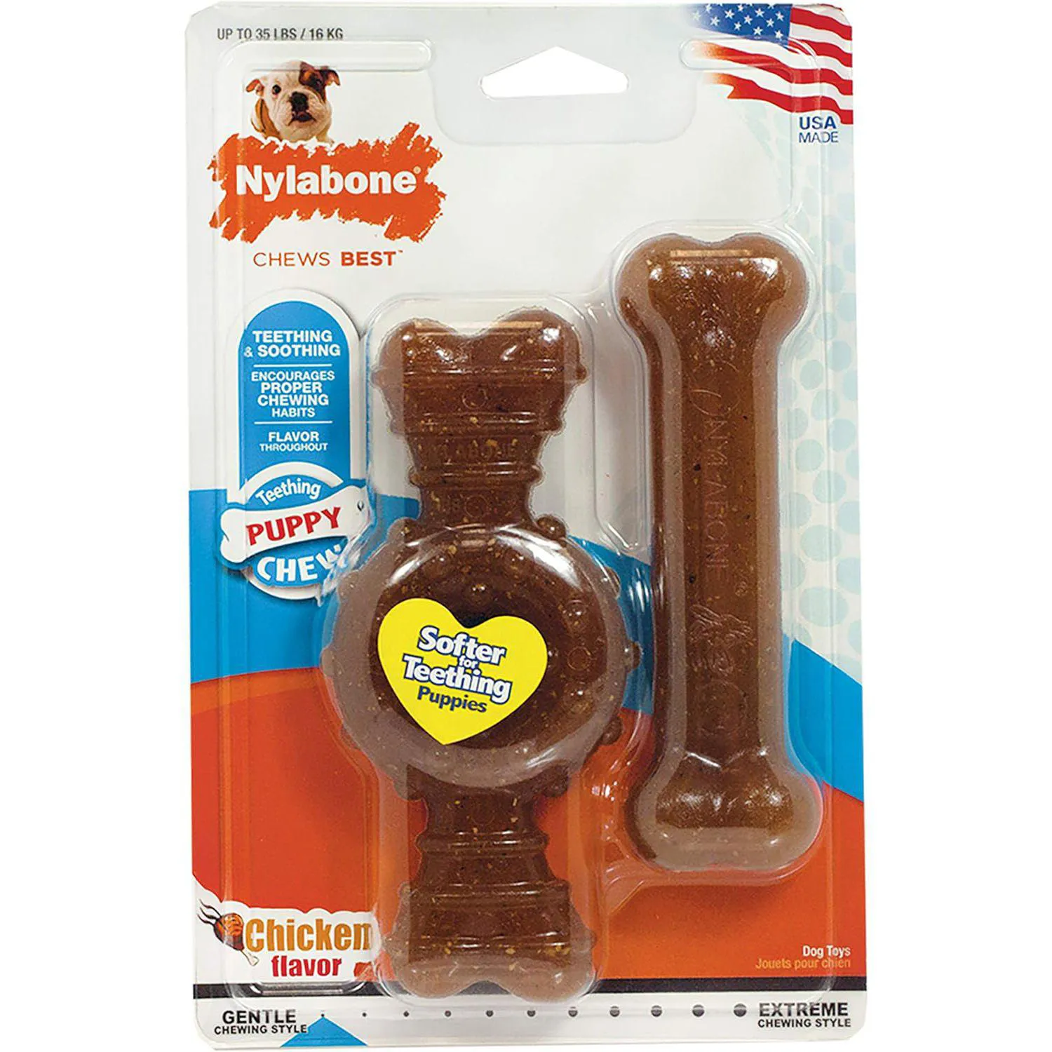 Juguetes para Cachorros Nylabone Ring Bone y Teething Bone Sabor Pollo 9