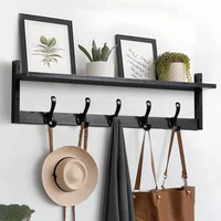 Perchero de Pared Tatub con Estante y 5 Ganchos en Madera Negra