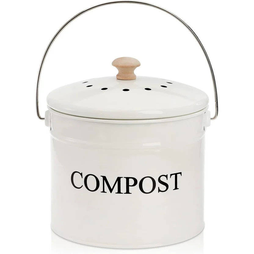 Cubo de Compost Metálico Blanco con Filtro Antiodor y Diseño ...