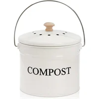 Cubo de Compost Metálico Blanco con Filtro Antiodor y Diseño Minimalista