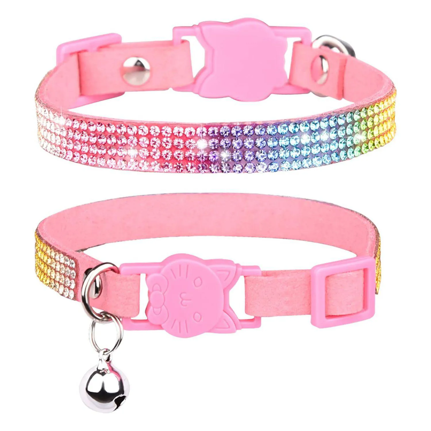 Collar Gato WDPAWS Rosado con Diamantes Brillantes y Campana Ajustable
