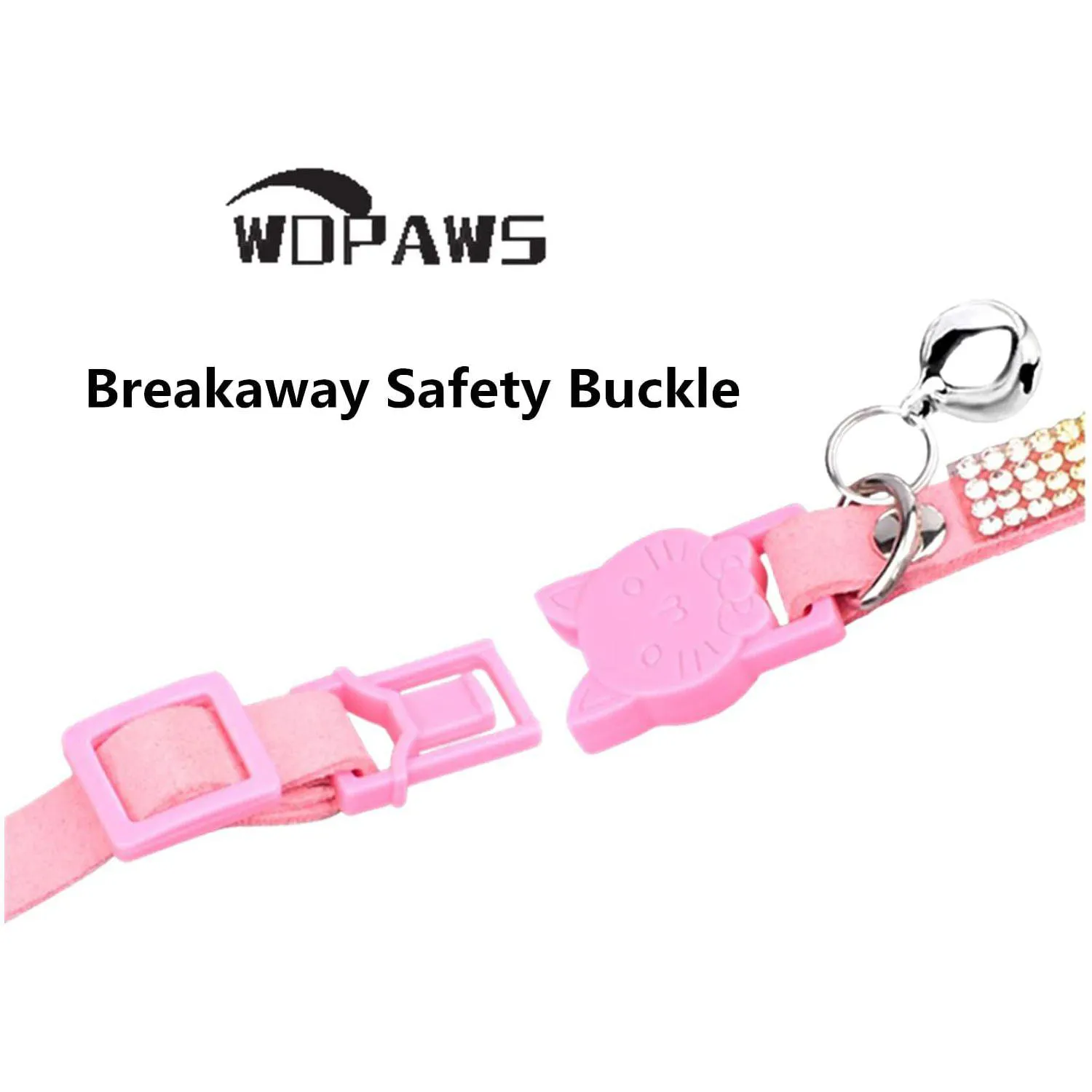 Collar Gato WDPAWS Rosado con Diamantes Brillantes y Campana Ajustable 4