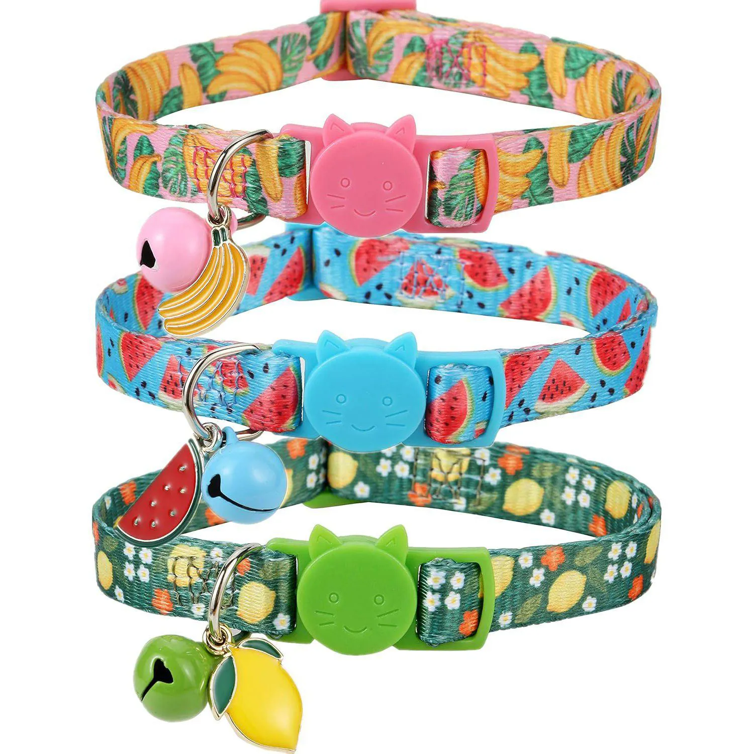 Collares Gato BoomBone Nailon Ajustables con Campana y Colgantes de Frutas