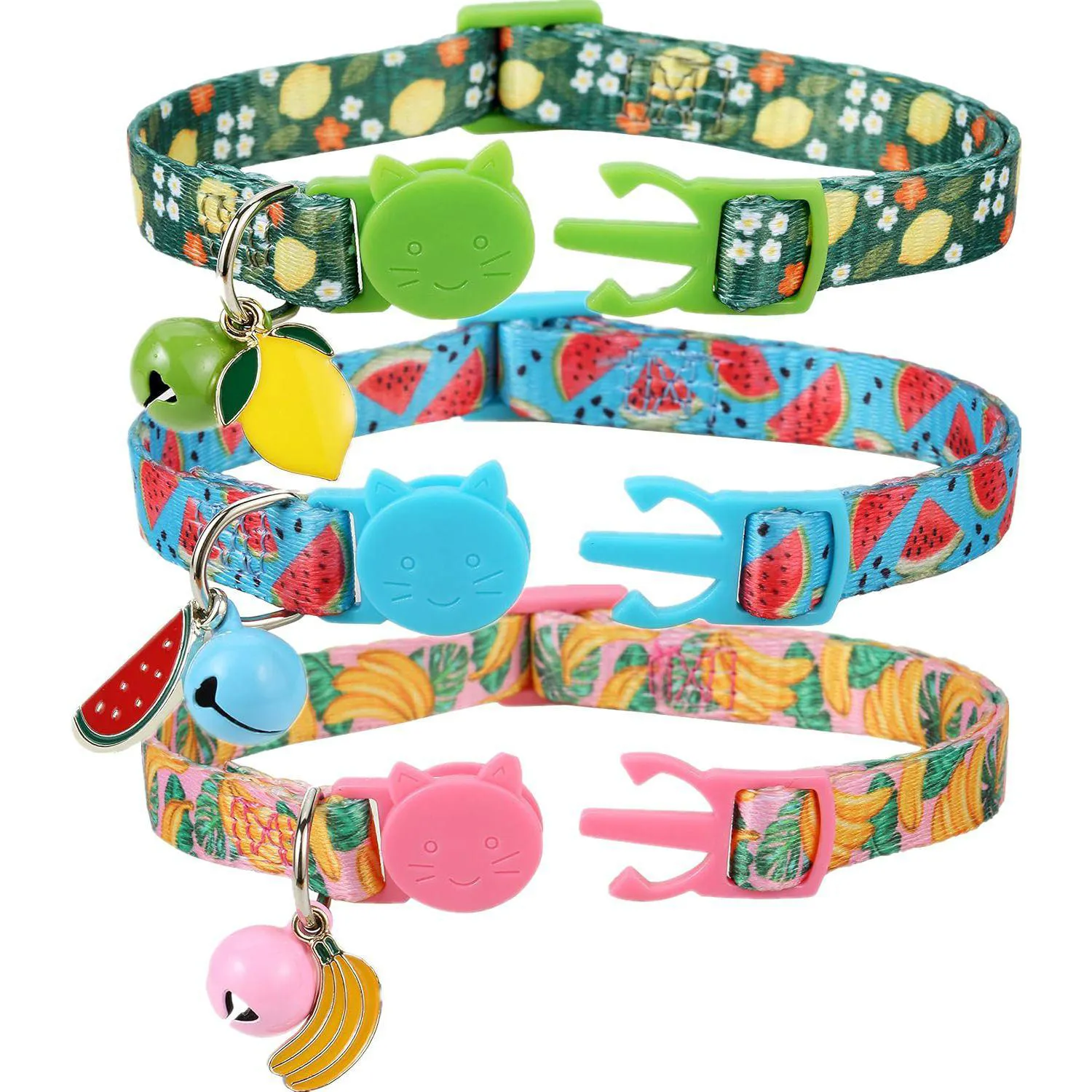 Collares Gato BoomBone Nailon Ajustables con Campana y Colgantes de Frutas