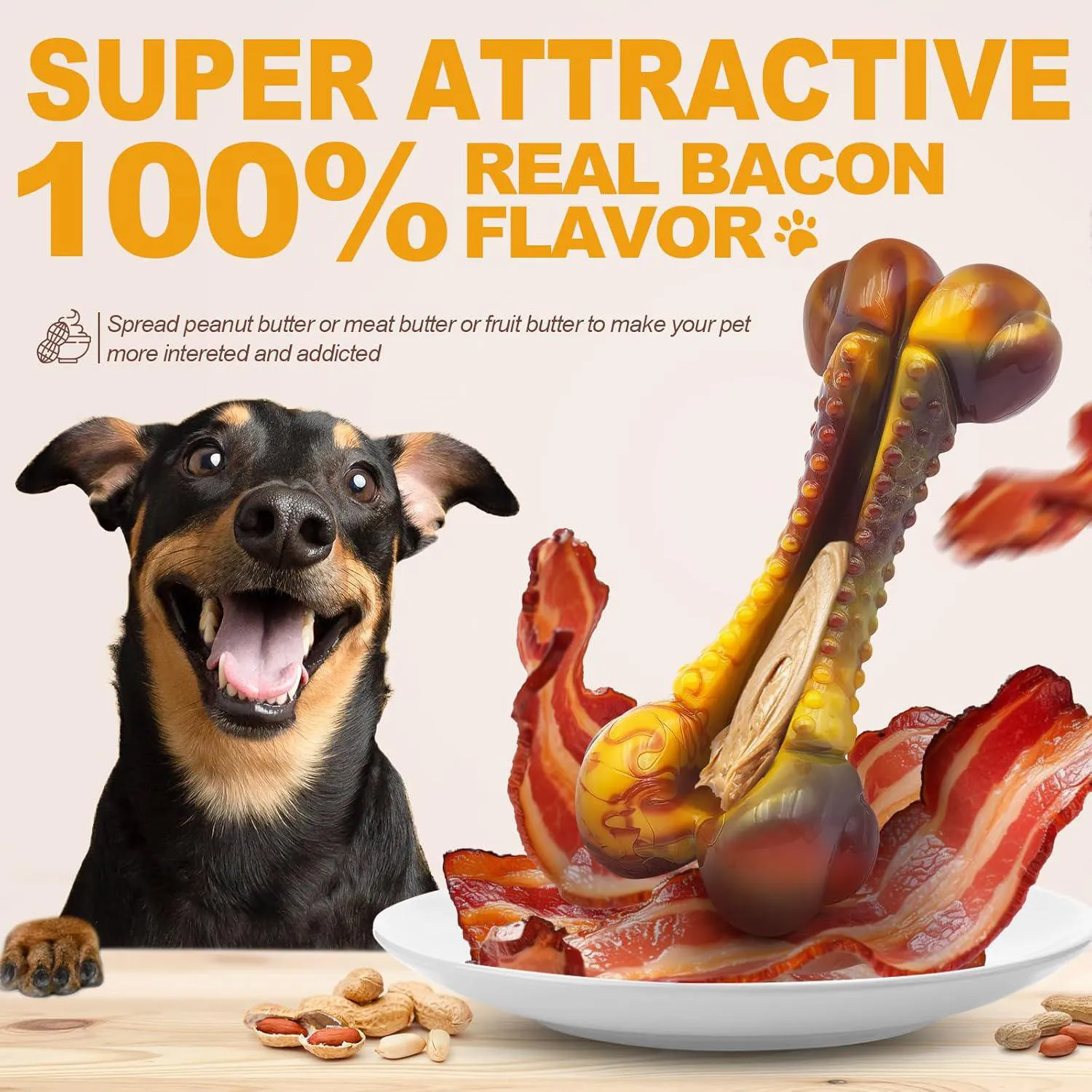 Juguete Anoodi Para Perros Masticadores Agresivos Con Sabor A Tocino 6